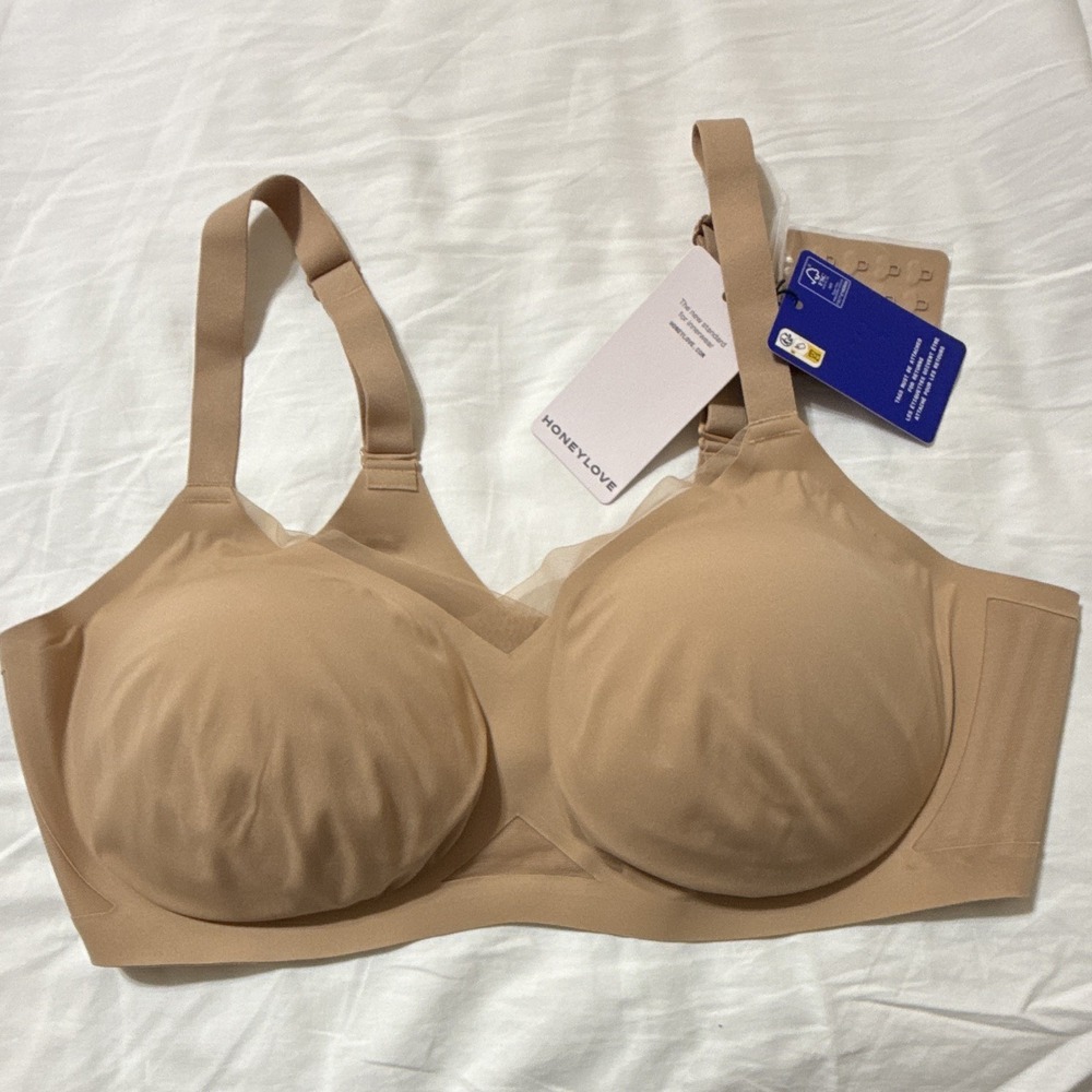 Honeylove Wireless Full Coverage Bra Beige 2X Adjustable Straps Hook & Eye